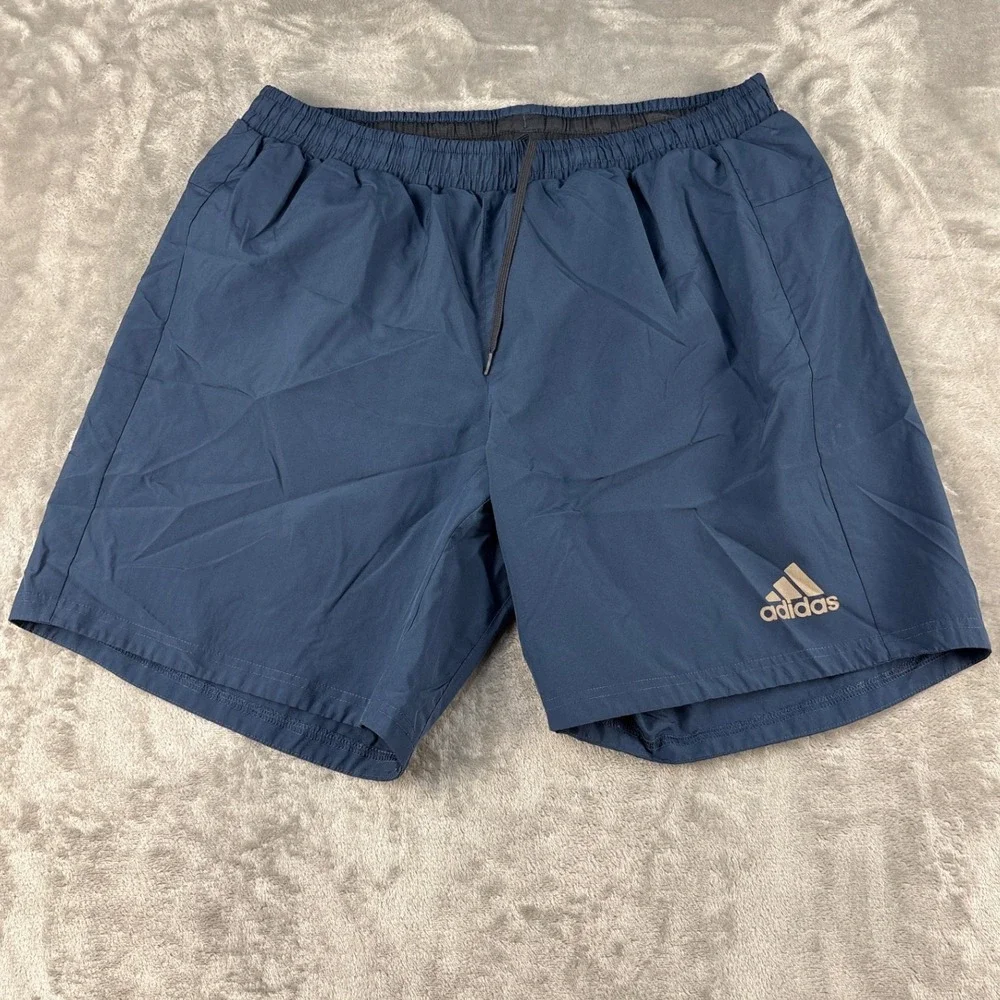 Adidas Shorts Mens L Climalite Running Navy Blue Reflective EUC
